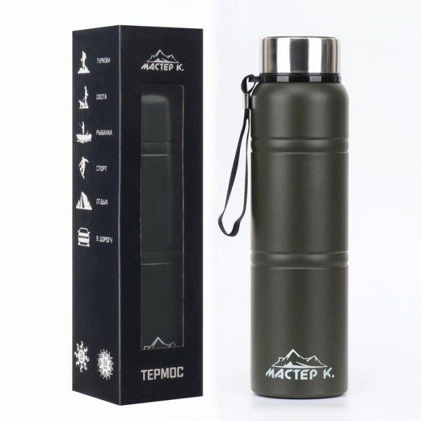 Термос "Мастер К Warm", с ситечком, с датчиком температуры, нержавеющая сталь, 800мл, зеленый купить за 1070 ₽ в магазине «Аматис»