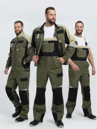 Костюм мужской летний ВЕКТРОН-2 (Формула-2) хаки/черный/бежевый (куртка+ полукомбинезон) купить за 7500 ₽ в магазине «Аматис»